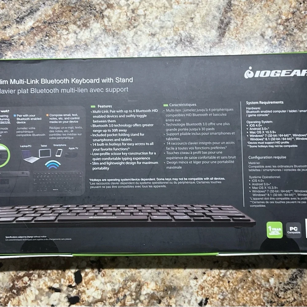 Slim Multi-Link Bluetooth Keyboard with Stand - Black